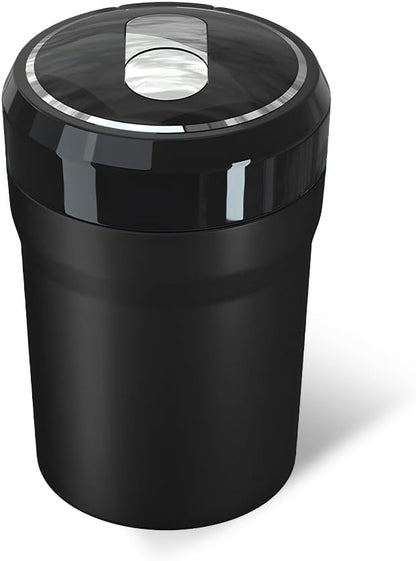Car Ashtray with Lid, Smell Proof Portable Cup Holder Ash Tray with LED Light, Detachable Mini Stainless Steel Ashtray for Vehicle Home Office Travel, Car Accessories (Large, Black)