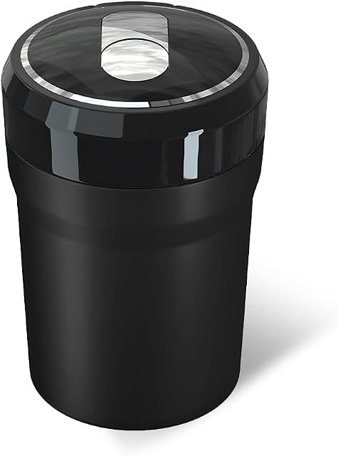 Car Ashtray with Lid, Smell Proof Portable Cup Holder Ash Tray with LED Light, Detachable Mini Stainless Steel Ashtray for Vehicle Home Office Travel, Car Accessories (Large, Black)