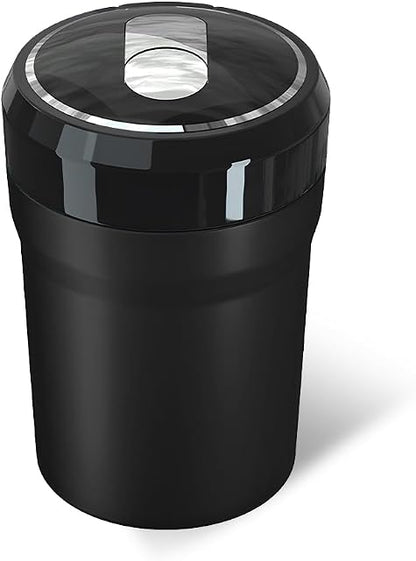 Car Ashtray with Lid, Smell Proof Portable Cup Holder Ash Tray with LED Light, Detachable Mini Stainless Steel Ashtray for Vehicle Home Office Travel, Car Accessories (Large, Black)
