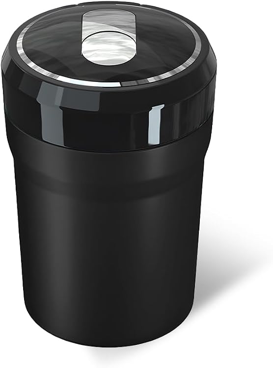 Car Ashtray with Lid, Smell Proof Portable Cup Holder Ash Tray with LED Light, Detachable Mini Stainless Steel Ashtray for Vehicle Home Office Travel, Car Accessories (Large, Black)