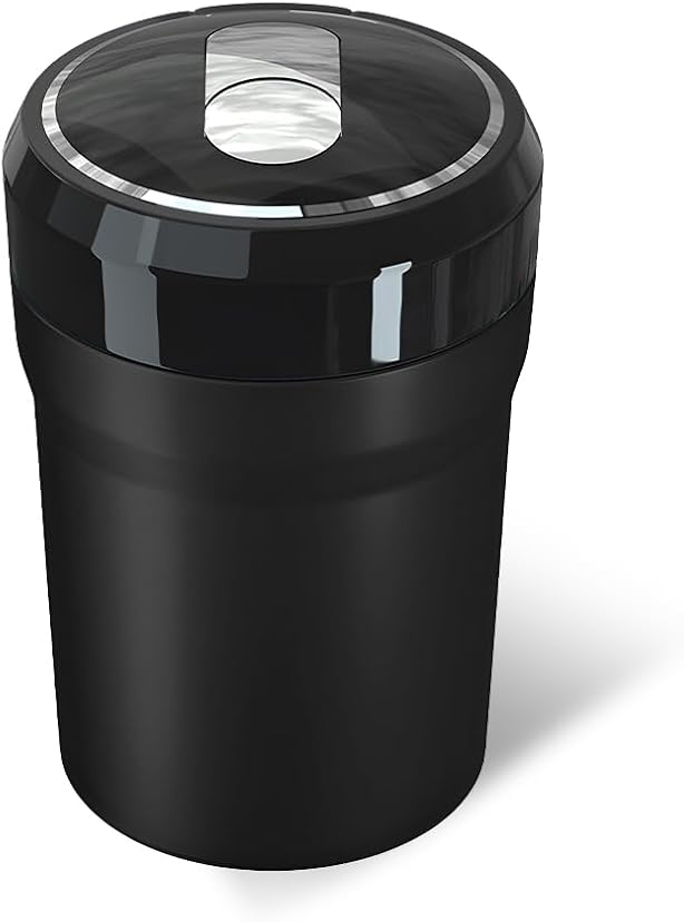 Car Ashtray with Lid, Smell Proof Portable Cup Holder Ash Tray with LED Light, Detachable Mini Stainless Steel Ashtray for Vehicle Home Office Travel, Car Accessories (Large, Black)